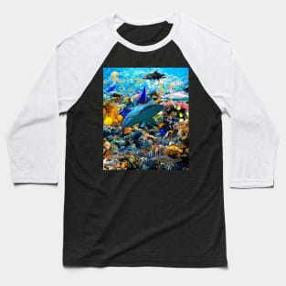 Ocean Dolphin Shark Turtle Coral Sea Fish Orca Whale Reef Baseball T-Shirt